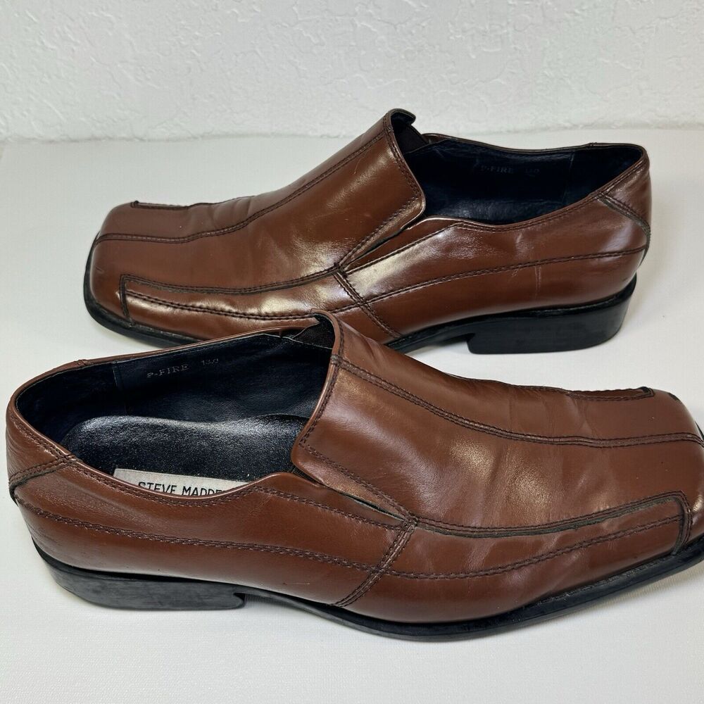 Steve Madden P Fire Mens 13‎ Loafer Shoes Brown Leather Square Toe - Picture 4 of 12